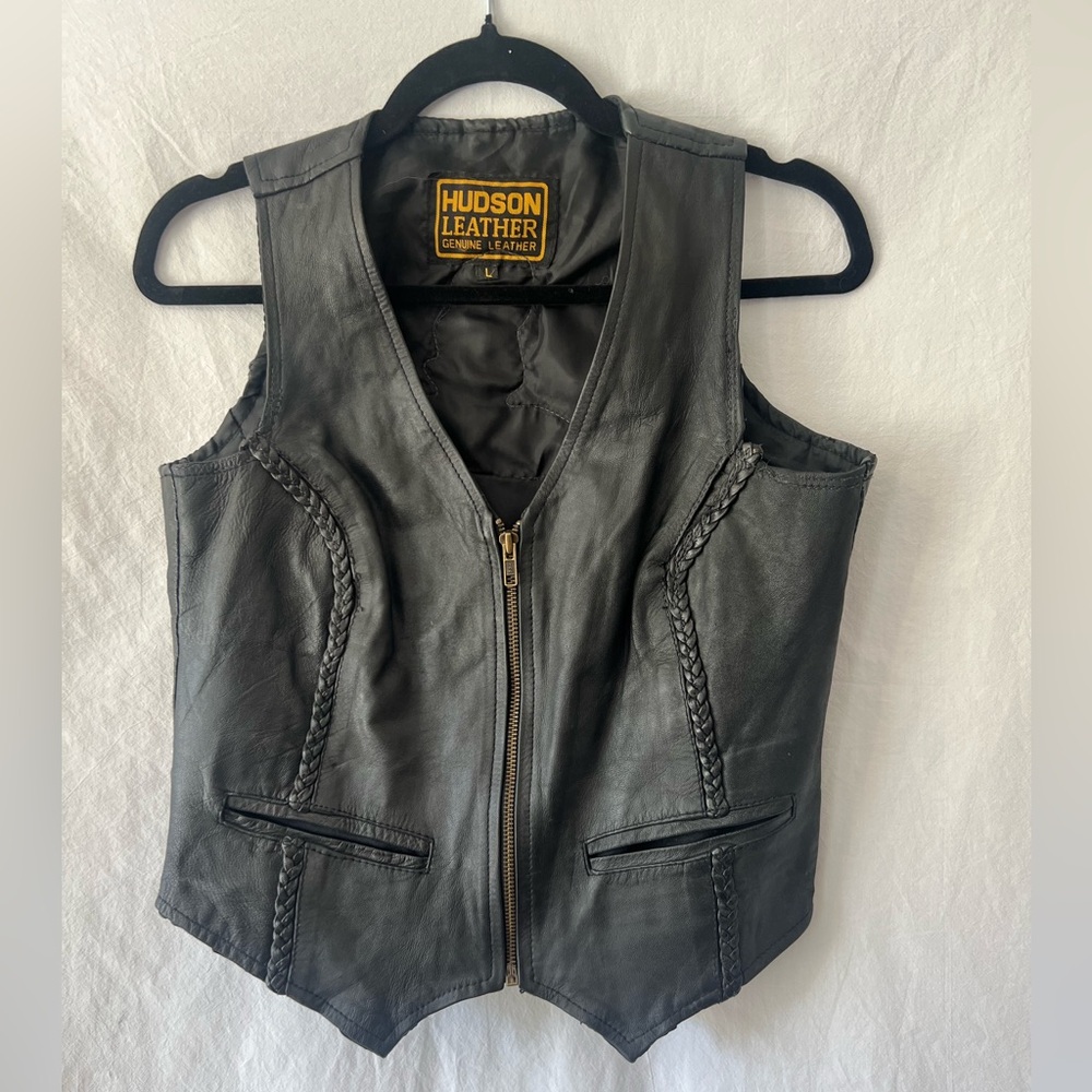 Vintage Leather Black Vest large